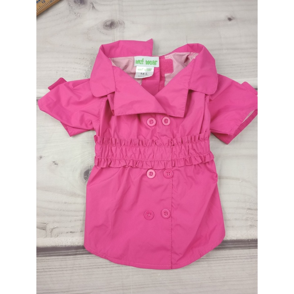 Wuf Wear Dog Rain Jacket Size Large  14" Long Large Pink  Puppy Doggy EUC